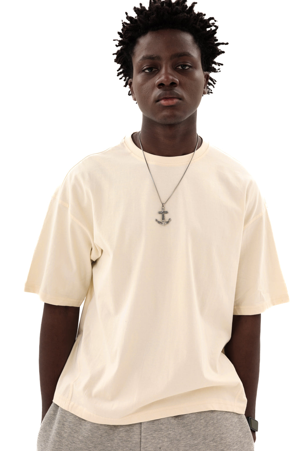 Boxy Fit T-shirt Set V01 (ivory & charcoal)