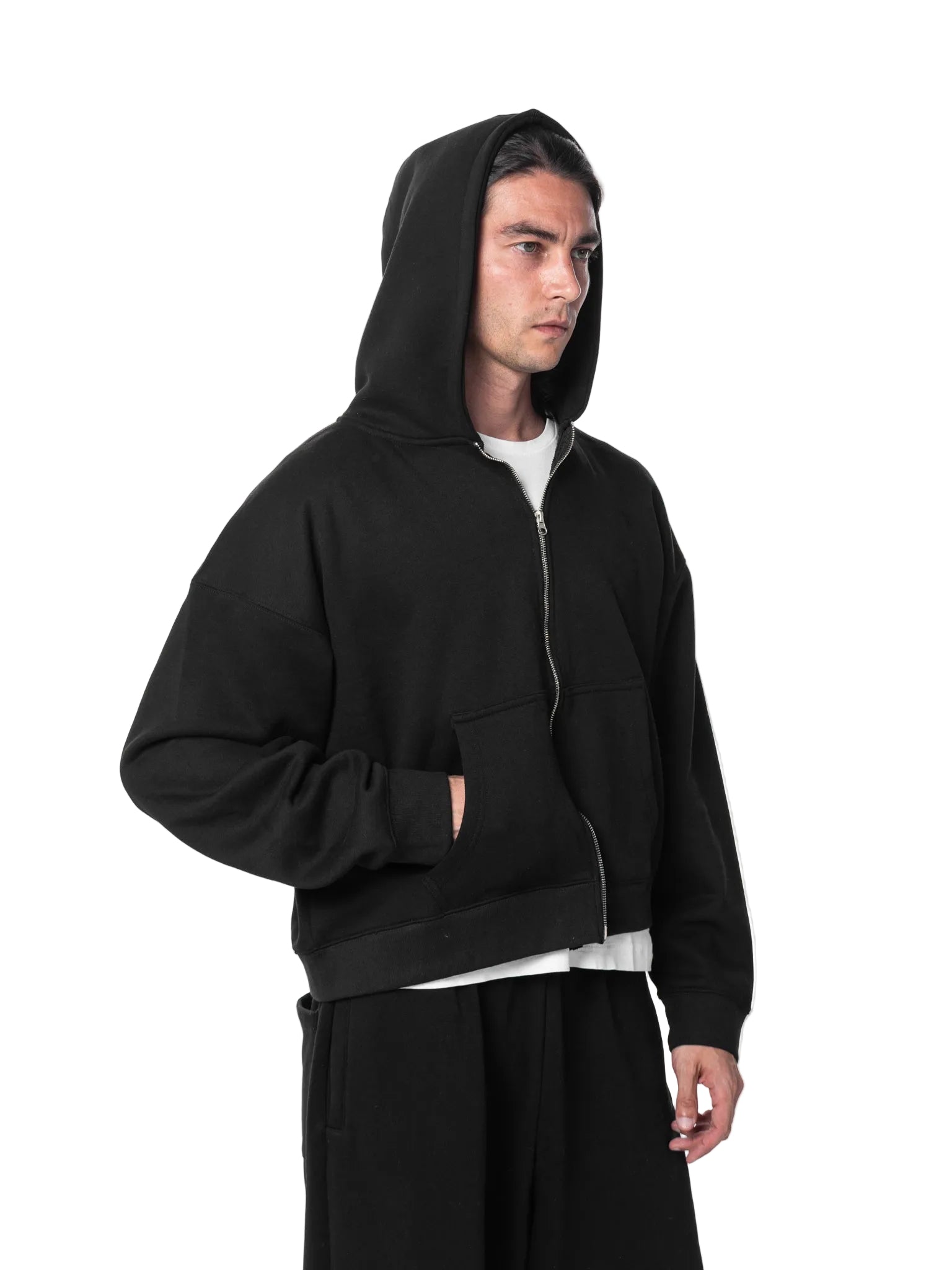 Author Boxy Zip-Up Hoodie | Black